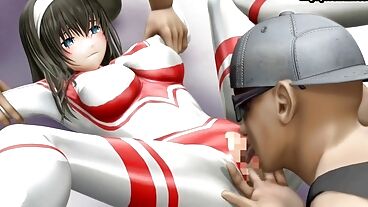 动漫爆乳小妞与男人三人行